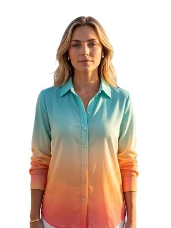 ABVI Women’s Premium Liva Rayon High-Definition Digital Printed Ombre Gradient Shirt | Casual Long Sleeve Button Down Tunic Tops for Ladies